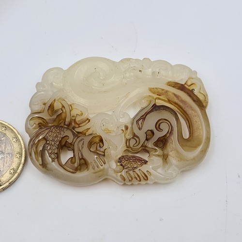 3 - A very cool looking natural Jade Chinese dragon and phoenix Xiu figure pendant. Cold to touch. Dimen... 