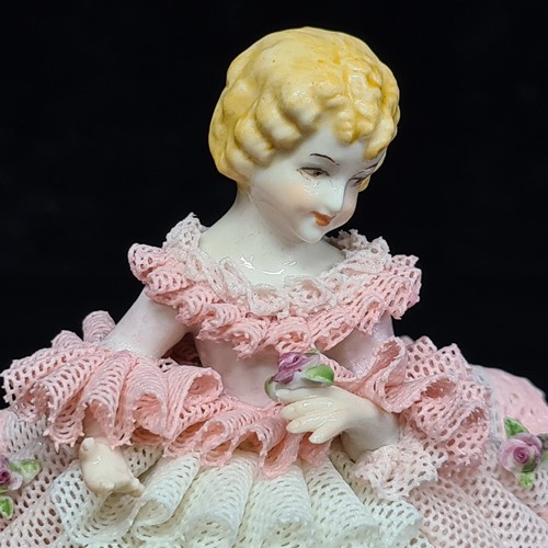 295 - Star Lot: A gorgeous Irish Dresden porcelain figure titled 'Freya' featuring the iconic lace effect ... 