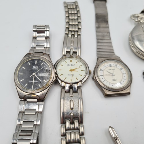 36 - A collection of four wrist watches, which features three with metal straps. Together with a pocket w... 