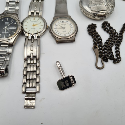 36 - A collection of four wrist watches, which features three with metal straps. Together with a pocket w... 
