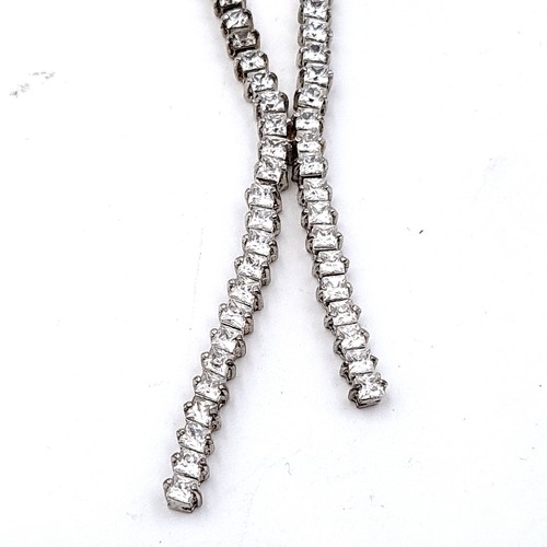 47 - A very stylish bright gem stone tassel style sterling silver necklace. Length: 44cm.