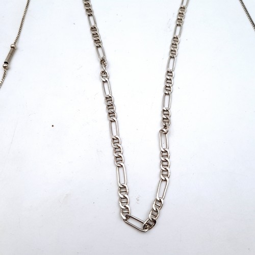 48 - A collection of four sterling silver necklaces, comprising of a chain link example and a Marcasite d... 
