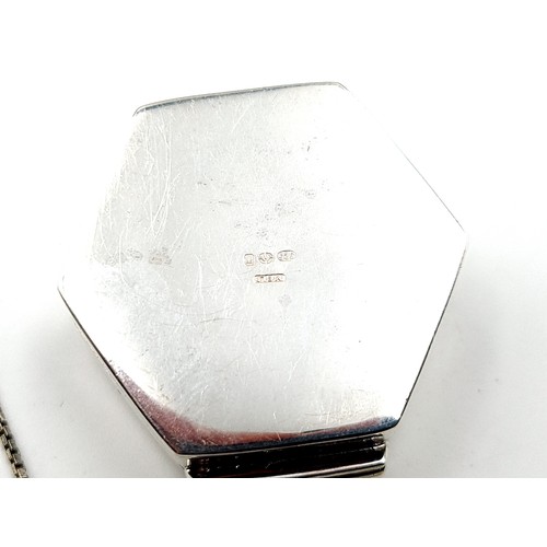 901 - An unusual sterling silver hexagonal pill box, together with a sterling silver swallow necklace and ... 