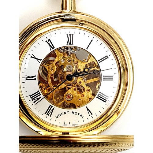 902 - A bright gilded coloured Skelton pocket watch, featuring a marked cartouche to front and featuring a... 