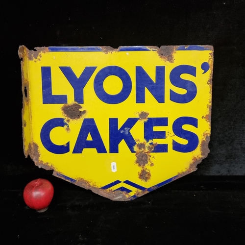 104 - Star Lot : A fab double sided 100% original vintage metal enameled wall sign advertising Lyons Cakes... 