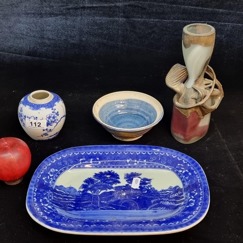 112 - Four vintage items including a beautiful Victoria Ironstone serving tray in the traditional blue and... 