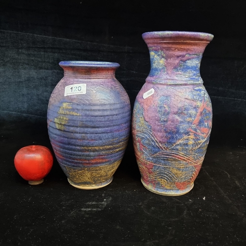 120 - Two beautiful large ceramics vases by Sligo based sculptor Michael Kennedy in vibrant shades of coba... 