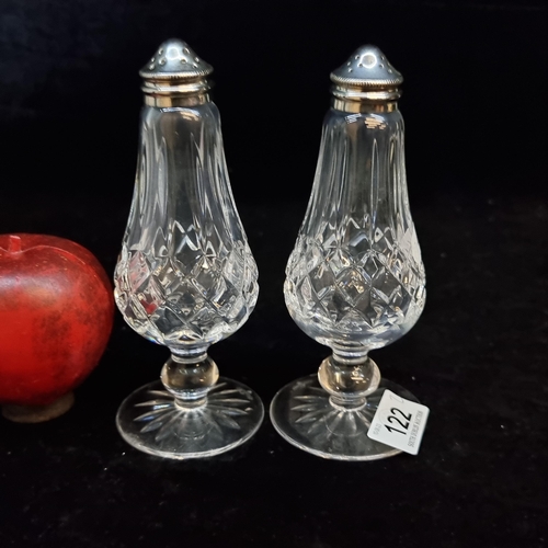 122 - A fabulous pair of footed Waterford Crystal salt and pepper shakers in the Lismore pattern. Both in ... 