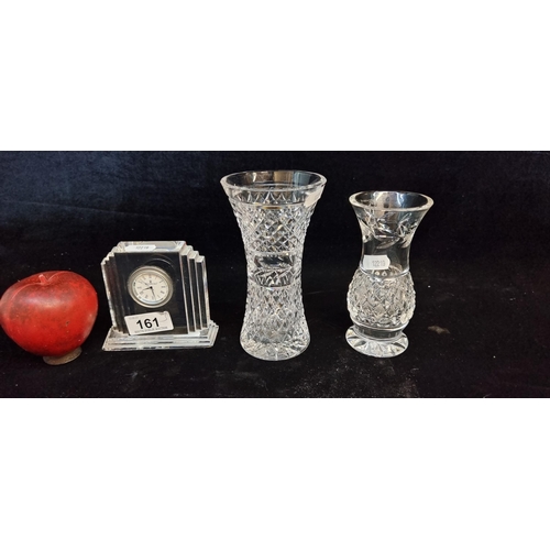 161 - Three Waterford Crystal items including a a desk clock in the Metropolitan pattern and two Glandore ... 