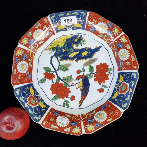 169 - An antique  fine Chinese porcelain plate with blue and red palette and gilt detail. Featuring a perc... 