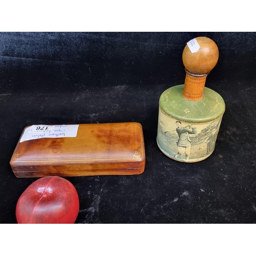 176 - Two 1960s Italian leather items including an unusual genuine leather cigar box with tooled finish an... 