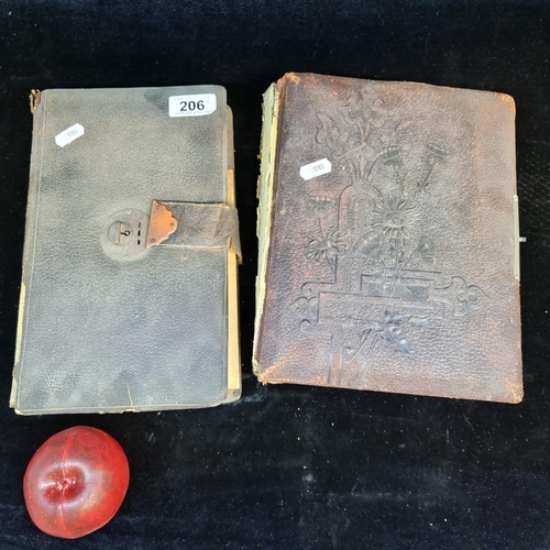 206 - Star Lot - Two antique leatherbound photo albums. Both filled with excellent early Victorian photogr... 