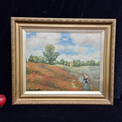 65 - An original oil on canvas board painting after Claude Monet's 