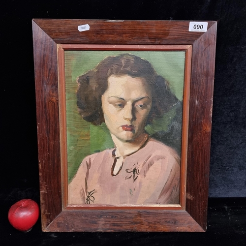 90 - Star Lot : A beautiful vintage oil on board portrait painting of a young woman signed H.K. bottom ri... 