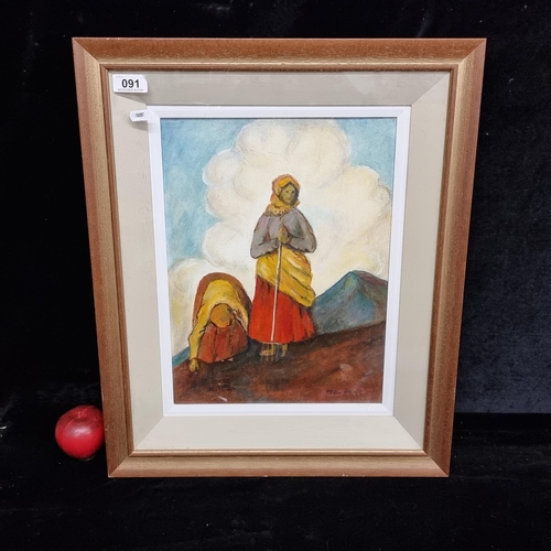 91 - An original oil on canvas board painting after a work titled 'Potato Diggers' by Paul Henry.
Housed ... 