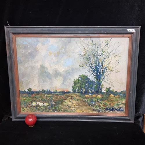 153 - A large original John G. Kehoe oil on board painting showing a rural landscape scene at dusk. Render... 