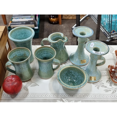 963 - A set of seven art studio pottery pieces from Louis Mulcahy studio, Dingle. Each glazed in a mottled... 