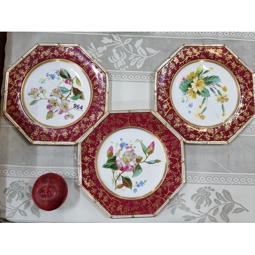 964 - Three very pretty  Wedgwood vintage cabinet plates. Each featuring a different flower to centre incl... 