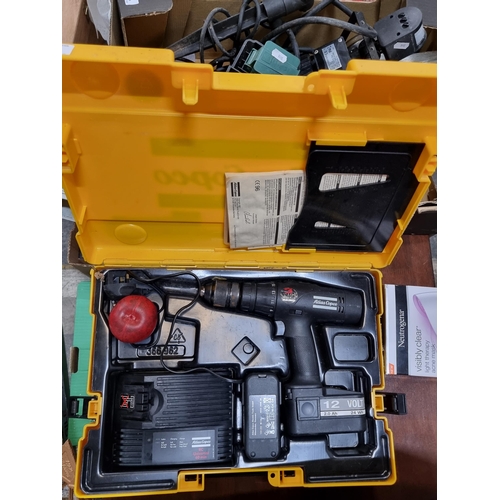 971 - An Atlas Cop-Co PEP- 12T 12 volt cordless drill. Housed in original case with charger and battery wo... 