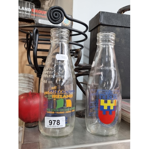 978 - Two vintage commemorative milk bottles. Including a Italia 90' and Dublin 88' example.