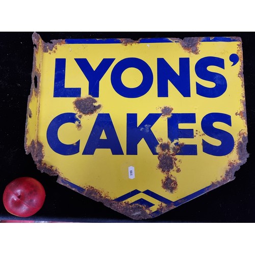 104 - Star Lot : A fab double sided 100% original vintage metal enameled wall sign advertising Lyons Cakes... 