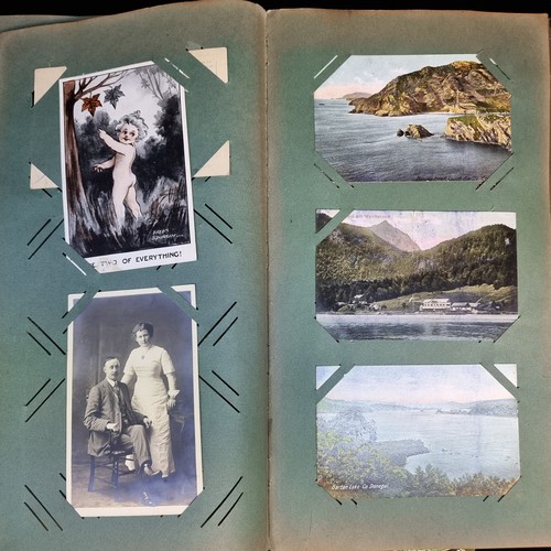 173 - A beautiful antique Postcard Album containing sixty-one postcards of Irish and UK interest. Includin... 