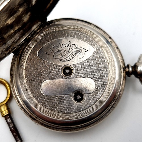 3 - A fine example of a Sterling silver vintage Swiss made open faced Cylindre 10 rubis mechanical pocke... 