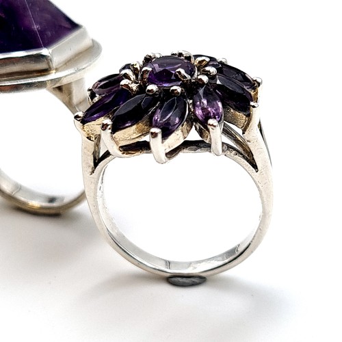 20 - Two show stopping Amethyst stone contemporary style sterling silver rings, featuring a pyramid cut e... 