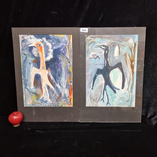 64 - Star Lot: Two original Edmond Leahy gouache on paper paintings. Feature expressionistic renditions o... 