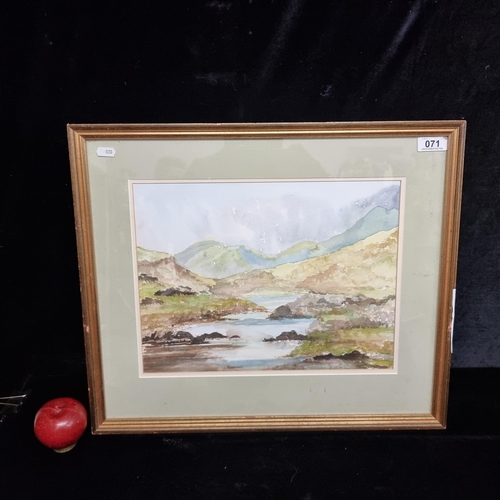 71 - A delightful original watercolour on paper painting featuring an abstracted mountain valley with mar... 