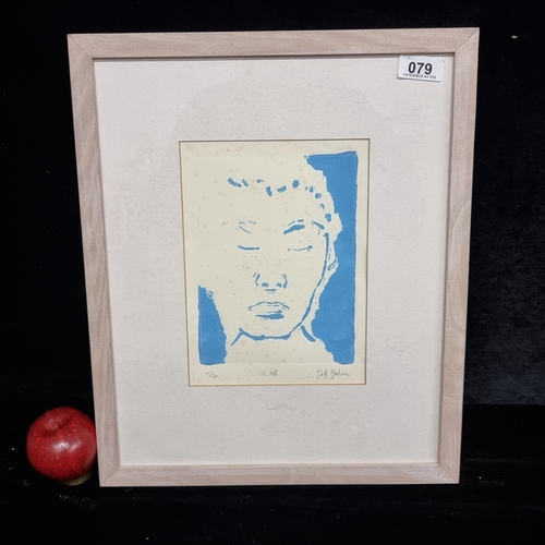 79 - An original limited edition (11/30) block print dating to 1998. Features a figure's face to centre w... 