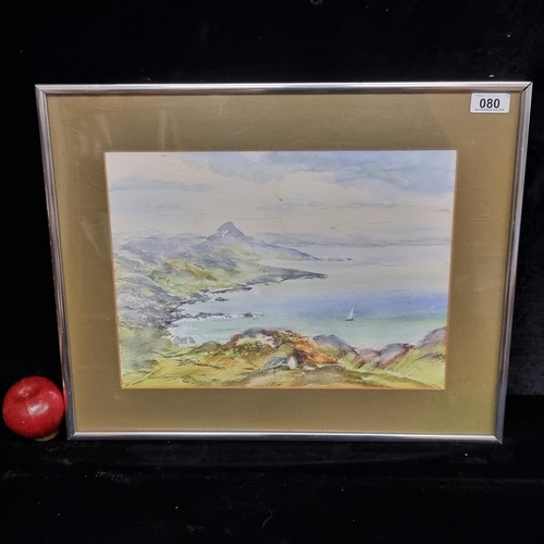 80 - An original watercolour on paper painting featuring a coastal landscape scene rendered in pastel ton... 