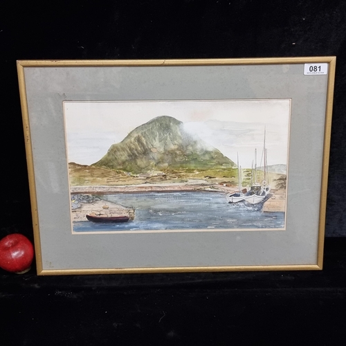 81 - A vintage original ink and watercolour on paper painting featuring a landscape of a harbour in the s... 