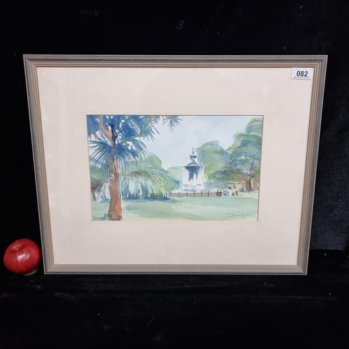 82 - An original watercolour on paper painting featuring a landscape scene of an urban park. Rendered in ... 