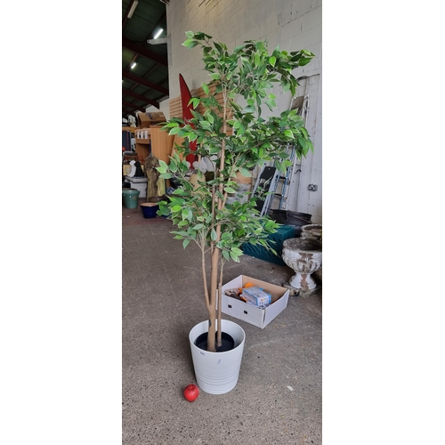 1001 - An artificial olive tree with a white ceramic pot. H165cm