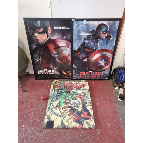 1004 - Three large Marvel themed posters and canvases. Including two Captain America Civil War examples (96... 