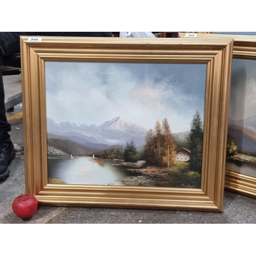 940 - An original oil on canvas painting showing a traditional landscape scene. Rendered in short brushstr... 