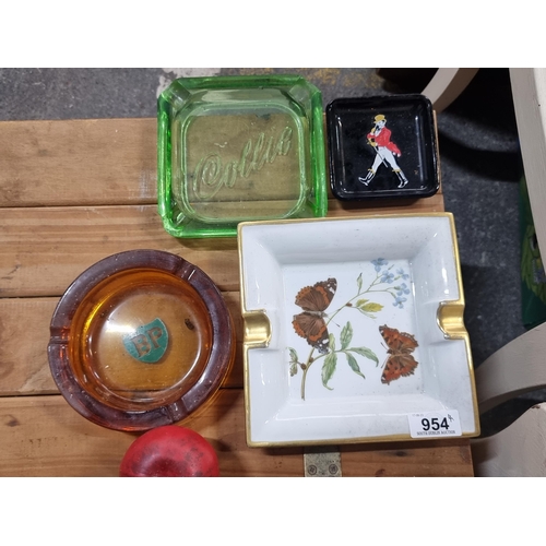 954 - A mixed lot of five vintage items including a Limoges butterfly ashtray, a glass BP advertising asht... 