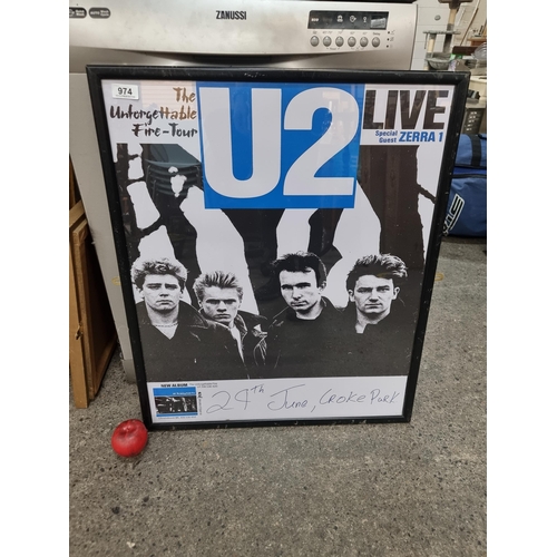 974 - A print of a vintage advertising poster for U2 live at Croke Park on their 