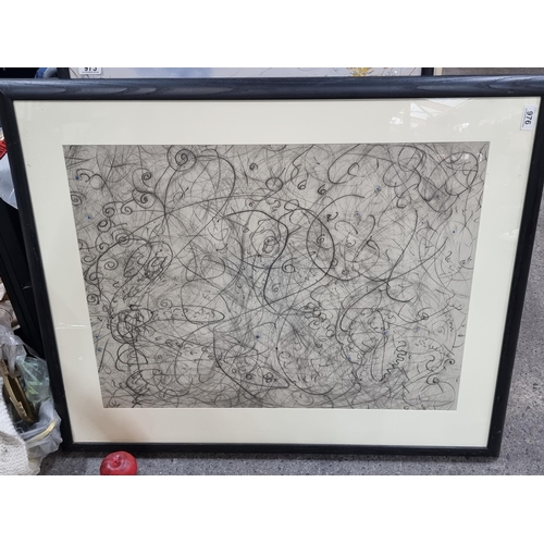 976 - A very large original graphite pencil on paper artwork featuring an abstracted composition of dynami... 