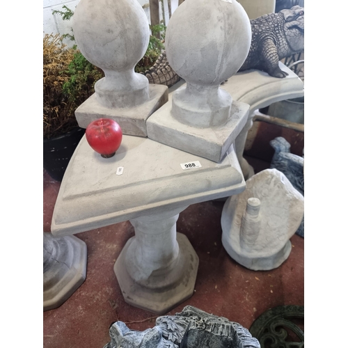 988 - Star Lot - A simple reconstituted stone turned garden bench. A pretty curved example with bevelled s... 