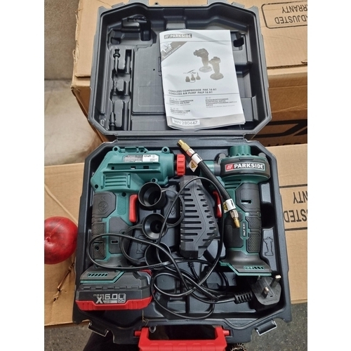 1010 - A brand new Parkside Cordless Compressor PAK16A1 with Cordless Air Pump PALP12A1. New in box with in... 