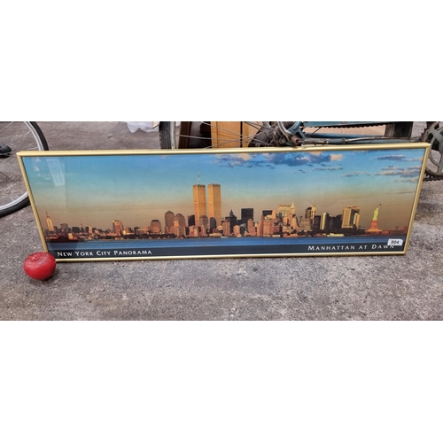 804 - A framed print of a panoramic view of Manhattan at dawn. Housed in a brushed gilt frame. Appleton's ... 