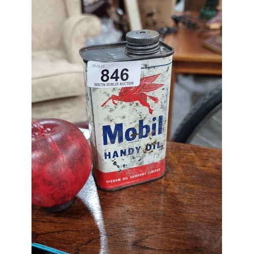 846 - A vintage Mobil Handy Oil 10oz cannister. With the iconic Pegasus logo in red and cream. With cap. C... 