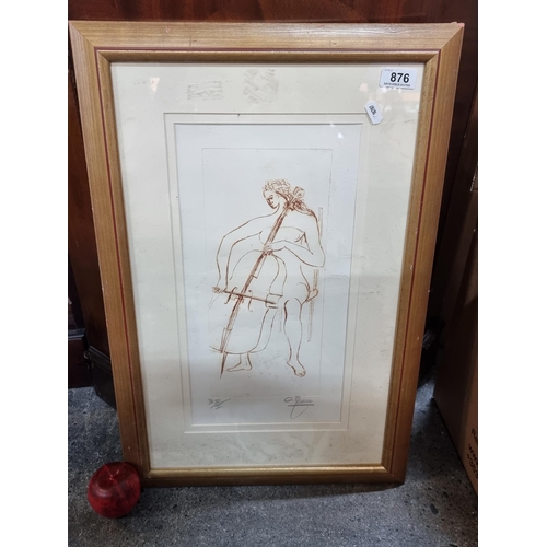 876 - A limited edition (2/2) sepia toned engraving print. Features a female figure playing a cello. Signe... 