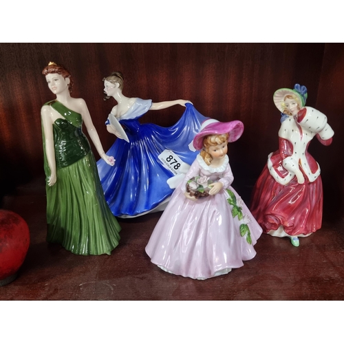 878 - Four elegant porcelain figures of ladies including a Royal Doulton 'Elaine' and 'Christmas Morn', a ... 