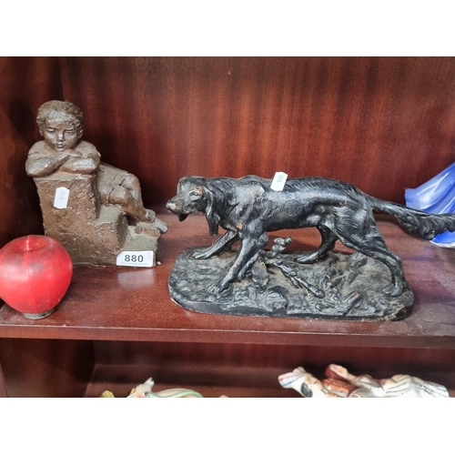 880 - Two figures including a vintage very heavy Soviet example of a dog and its puppy. Along with another... 