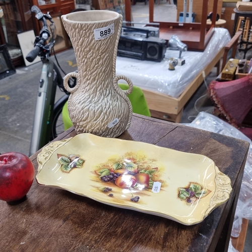 889 - Two ceramic items including a Sylvac vase with rope effect handles. Along with an Aynsley serving pl... 