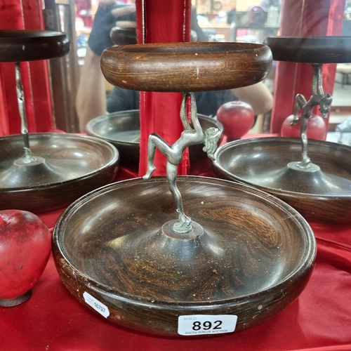 892 - An unusual example of a centrepiece bowl with turned wooden tiers and a figural stem.