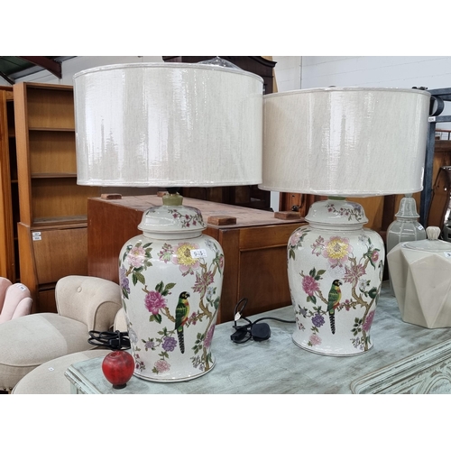 945 - Star Lot : A pair of fabulous as new, large table lamps. Featuring large crazed ceramic bases sporti... 